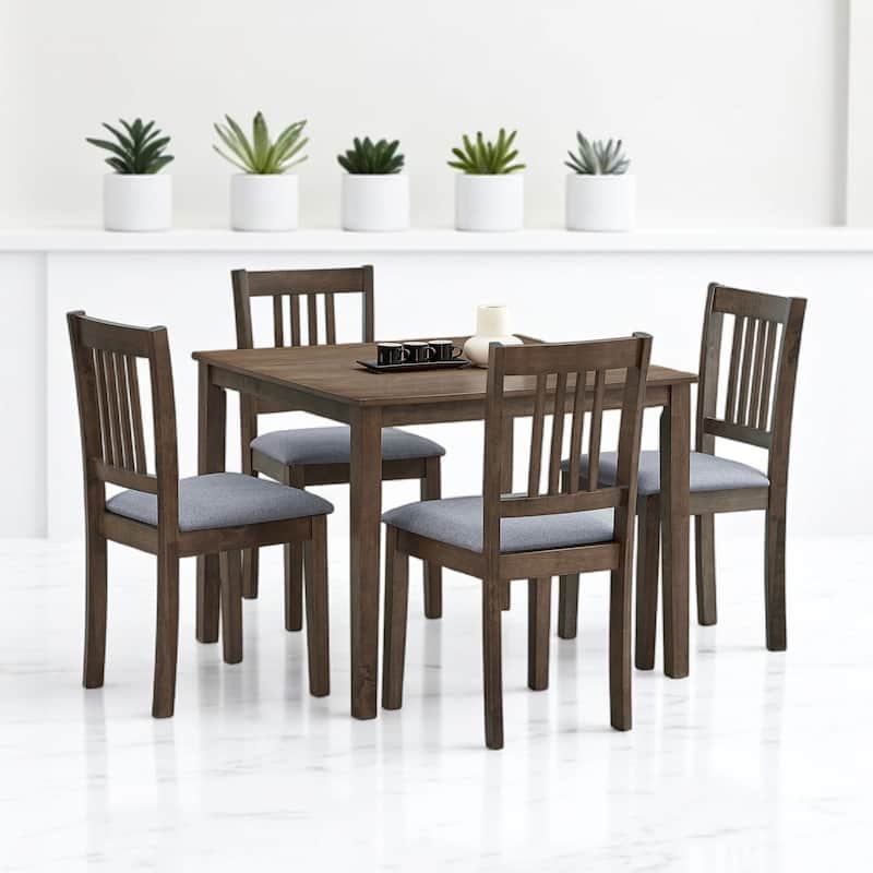 Wooden 5-Piece Dining Table Set for 4, Square Kitchen Table with Upholstered Chairs, Solid Wood & MDF, Space-Saving Design