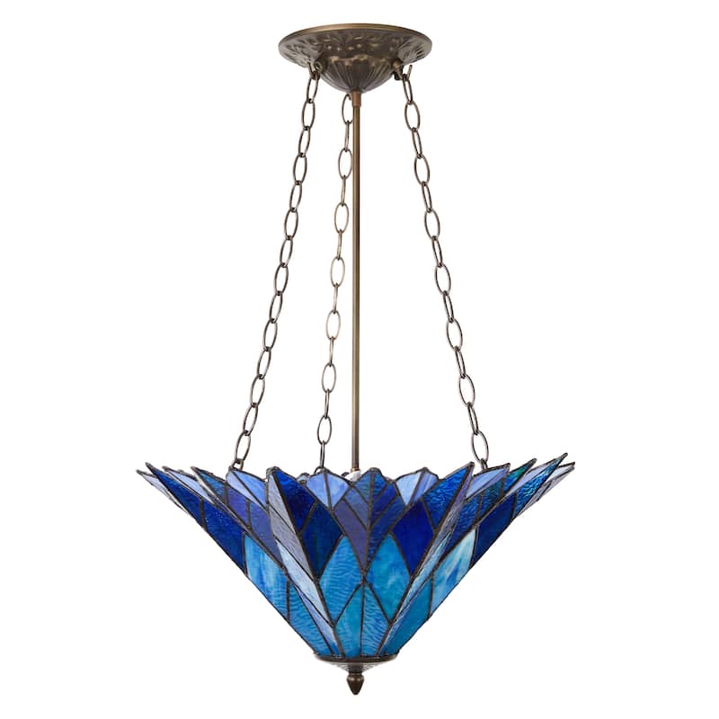 Tiffany-Style River of Goods Aqua/Blue/Purple Stained Glass 20.25-Inch Pendant Light - 20.25" x 20.25" x 28"