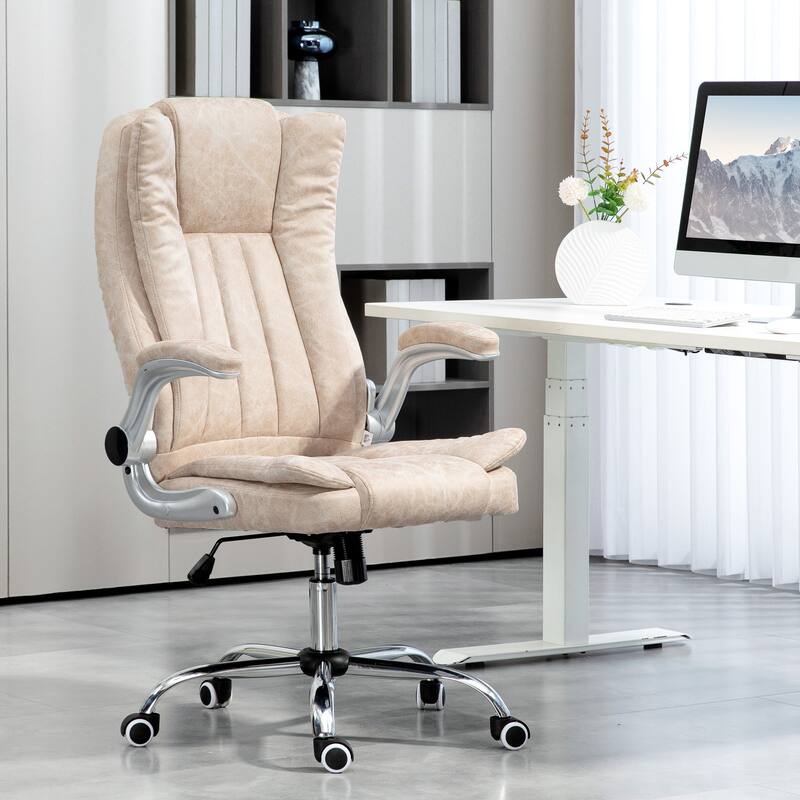 Executive High-Back Office Chair with Padded Flip-Up Arms, Adjustable Height, and Tilt Function in Cream White
