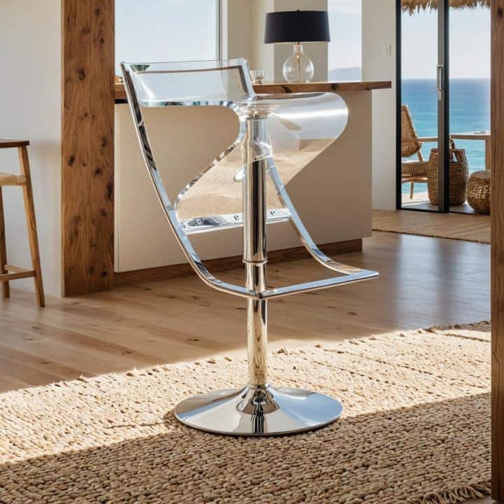 Napoli Clear Acrylic Height Adjustable Bar Stool - Modern Transparent Swivel Counter Height Chair for Kitchen or Home Bar - Single - Clear - Adjustable