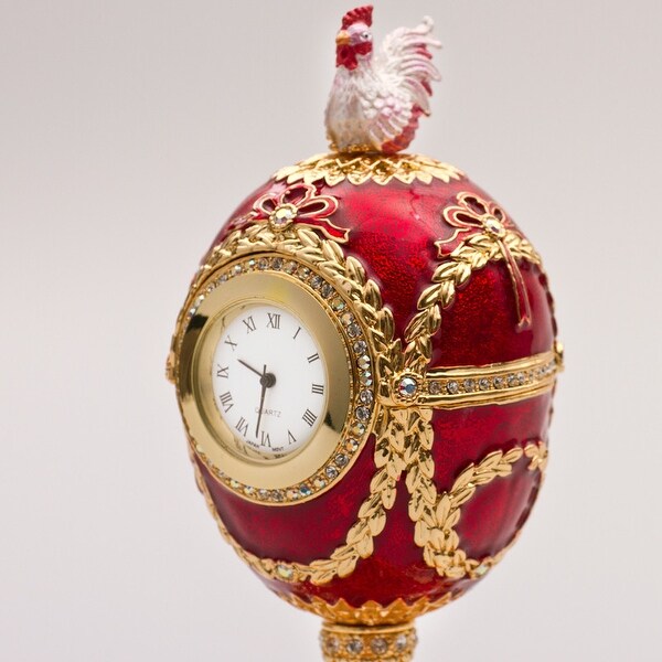 Kelch Chantecler Musical Faberge Egg Replica w/ Clock Jewelry Box Made in Russia 