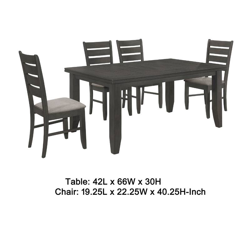 Diyi 5pc Dining Table and 4 Chairs Set w Dark Gray Seats and Ladder Back