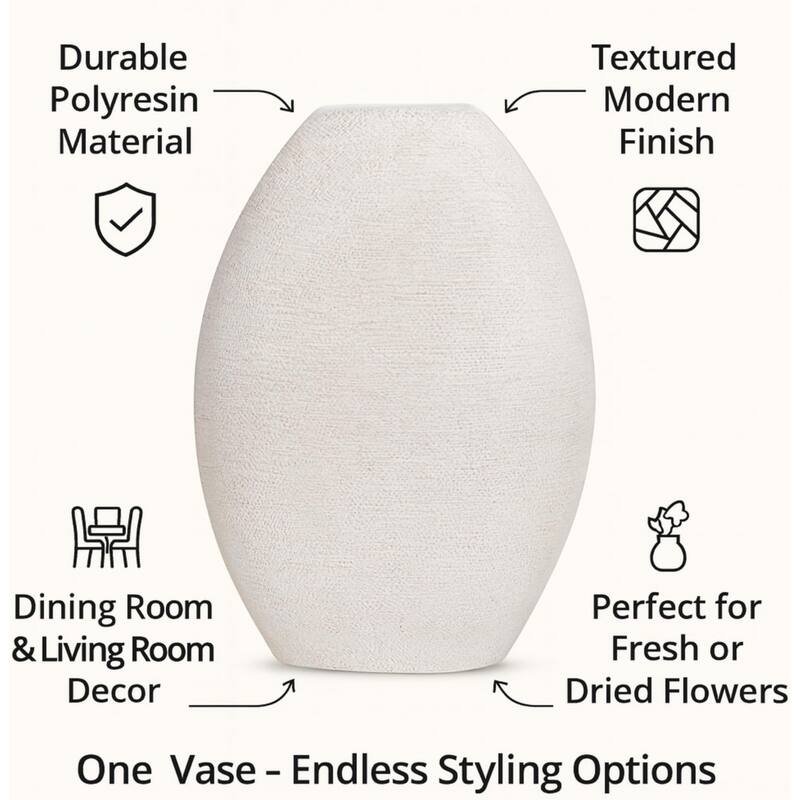 Aria Home Rotund White Textured Polyresin Vase for Modern Decor