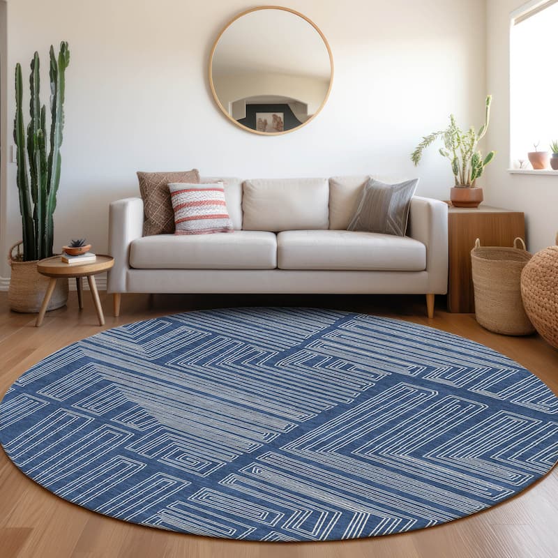 Machine Washable Indoor/ Outdoor Contemporary Stack Chantille Rug - Navy - 8' x 8'