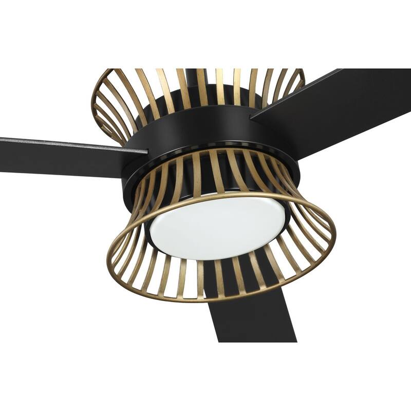 Bisbee Collection 55-in Three-Blade Matte Black Global Ceiling Fan with Rattan colored accent