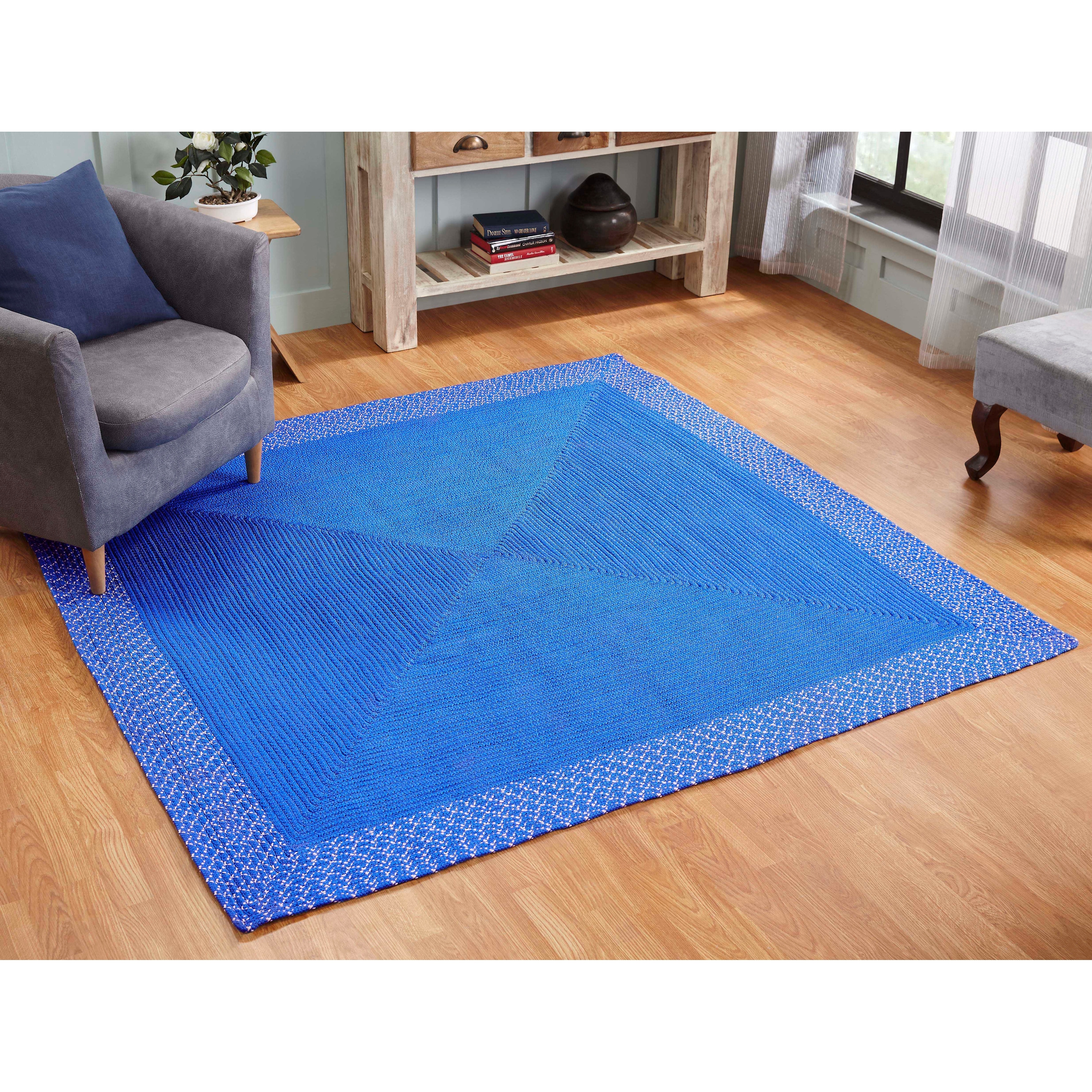Indoor Outdoor Braided Rug 6X6 Square Blue 