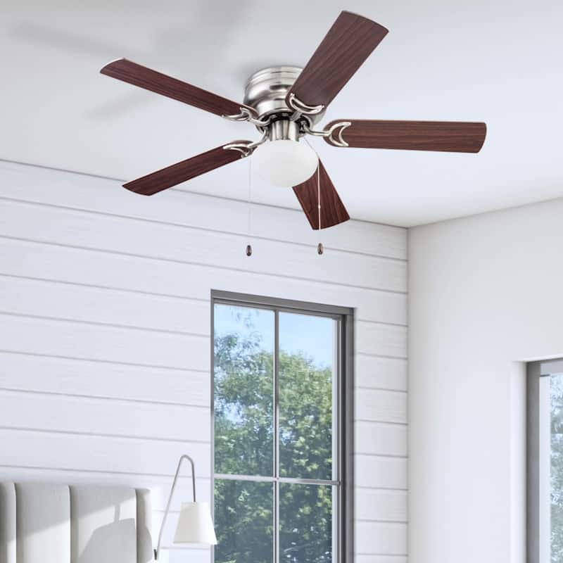 44" Prominence Home Alvina Satin Nickel Traditional Indoor LED Ceiling Fan with Light, Pull Chain