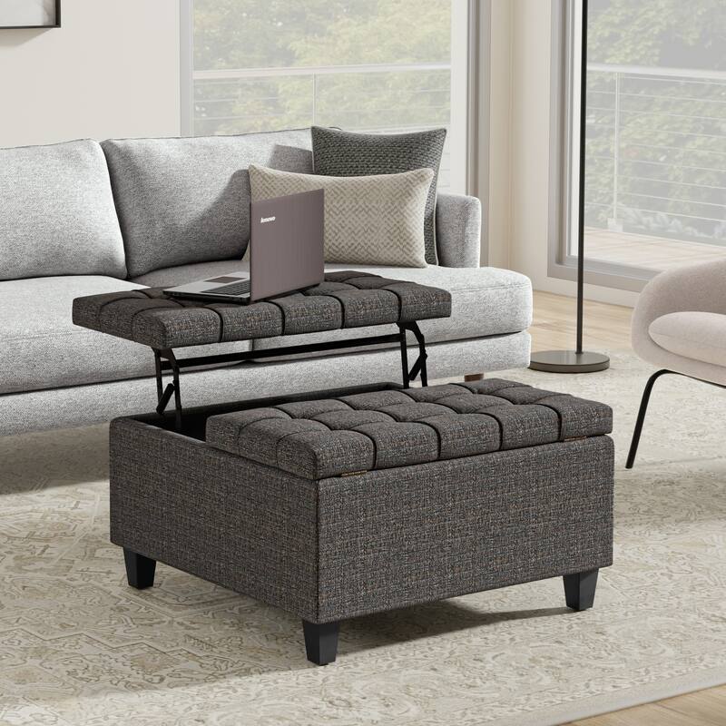 WYNDENHALL Elliot 30 inch Wide Transitional Square Table Ottoman - Ebony Tweed