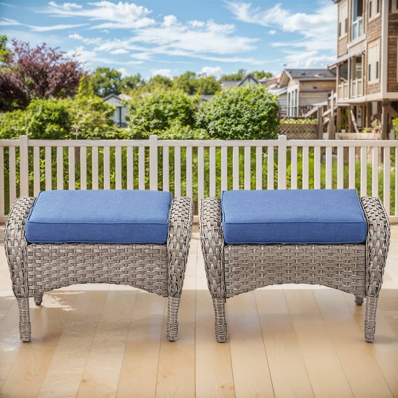 Gymojoy Versatile Outdoor Wicker Ottomans with Soft Cushions