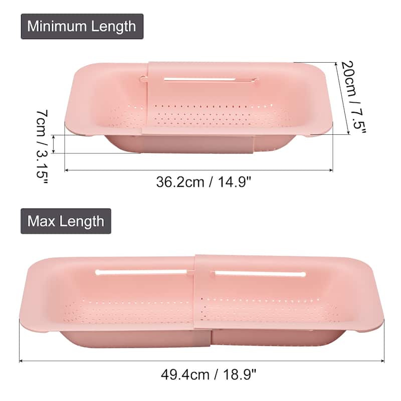 Collapsible Colander Kitchen Over the Sink Strainer Extendable Basket - Pink - 36.2cm x 20cm x 7cm