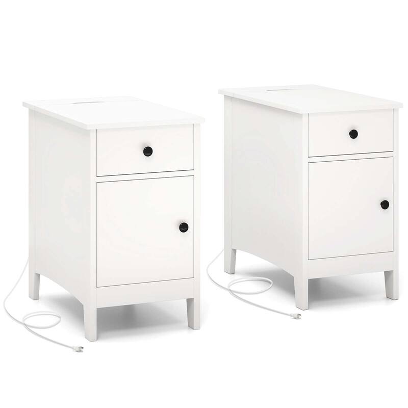 Costway 1/2 PCS End Table with Charging Station Flip Top Bedside Table