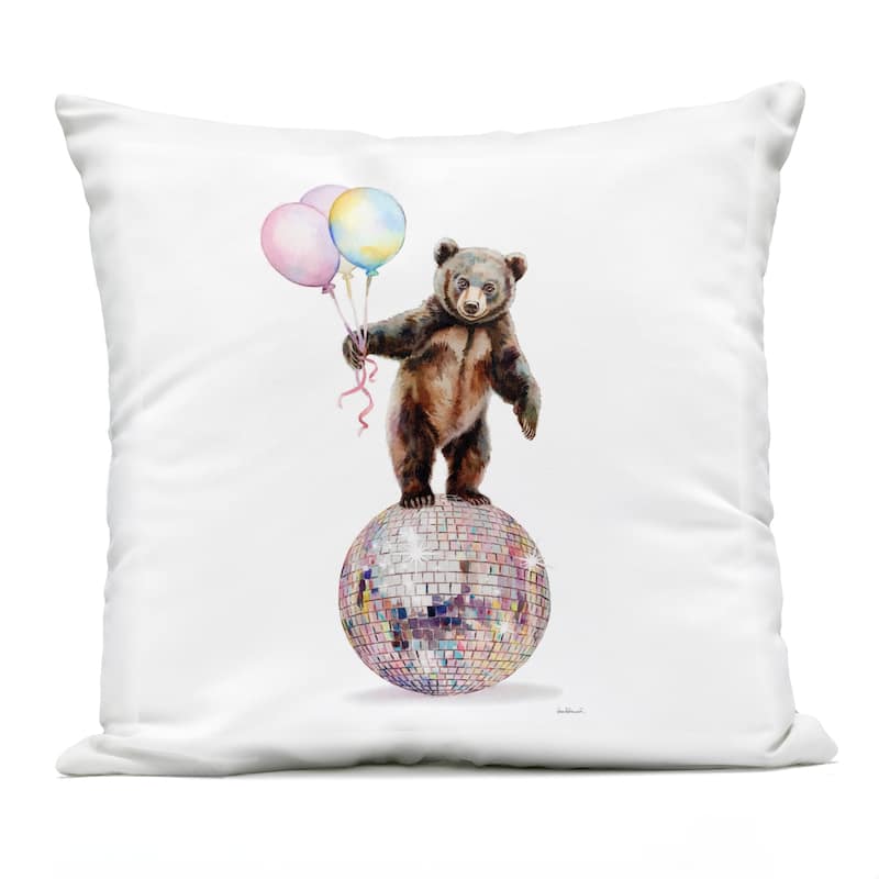 Stupell Bear & Balloons Disco Printed Outdoor Throw Pillow Design by Amanda Greenwood - Accent - Polyester - Brown - Single