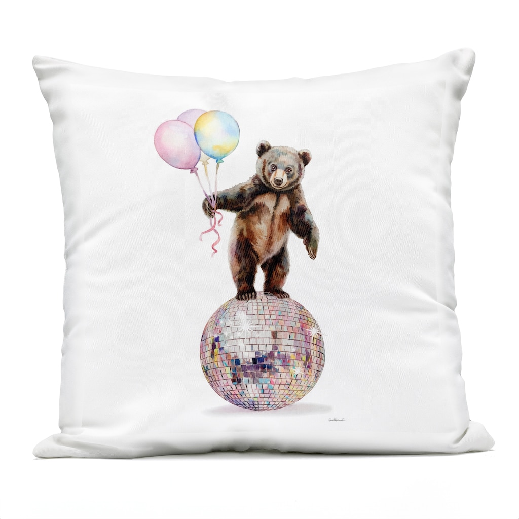 Stupell Bear & Balloons Disco Printed Outdoor Throw Pillow Design by Amanda Greenwood