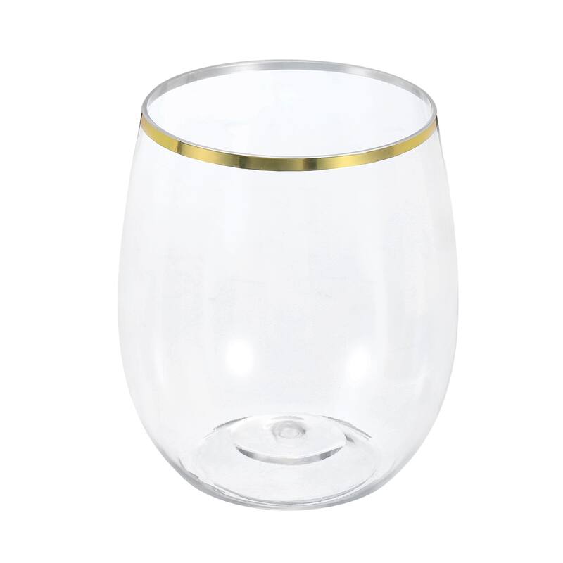 Wine Glasses 12oz PET Gold Trim Glasses Stemless for Wine - Transparent