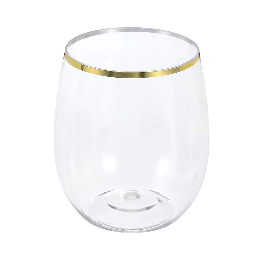 Wine Glasses 12oz PET Gold Trim Glasses Stemless for Wine - Transparent