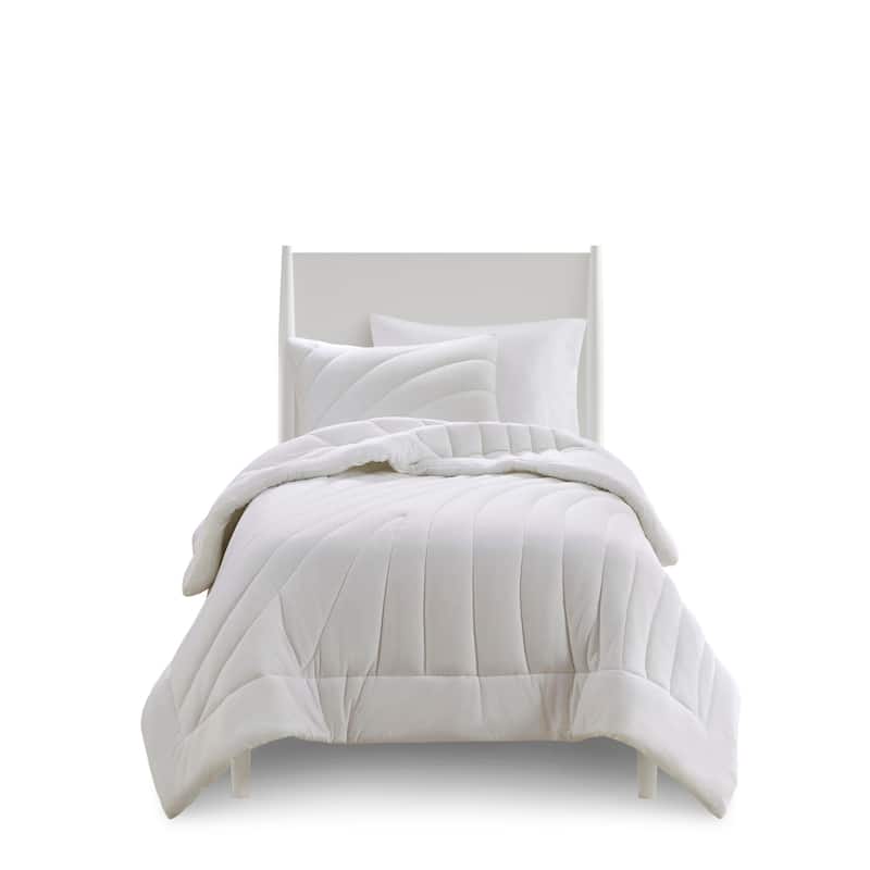 3 PCS King/Cal King Poly Jersey Puffy Comforter Set White