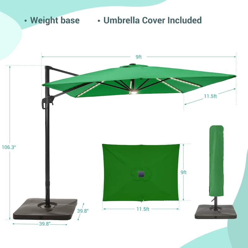 LIVOOSUN 11.5x9FT LED Cantilever Patio Umbrella Solution-Dyed Fabric w/Base