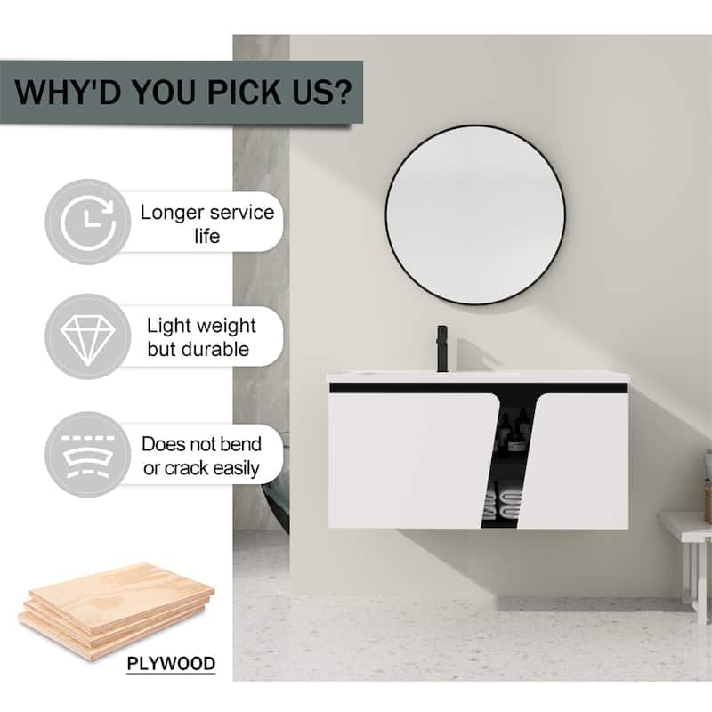 Floating Wall-Mounted Bathroom Vanity w/Ceramics Sink&Soft-Close Door
