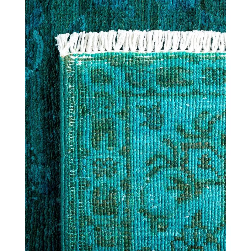 Overton Hand Knotted Wool Vintage Inspired Modern Contemporary Overdyed Blue Runner Rug - 3' 2" x 15' 1"