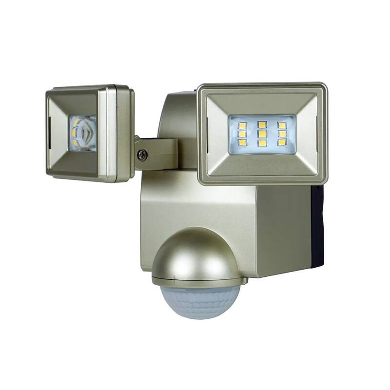 IQ America 700 Lumen Battery Operated LED Motion Security Flood Light w L-Bracket Mount - Champagne