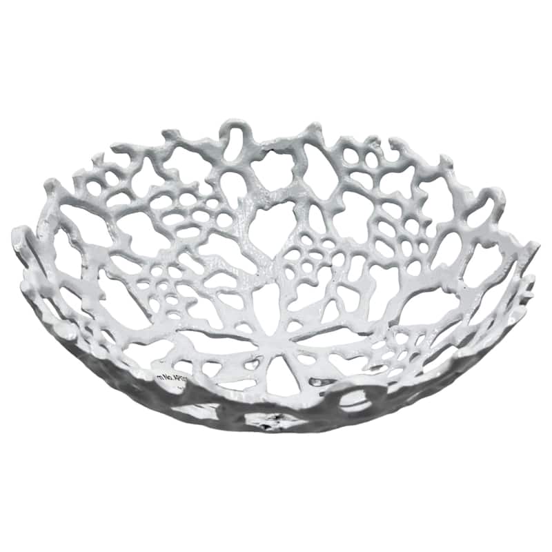 Decorative Handmade Aluminum Modern Bird Nest Bowl - 12 x 12 x 5 in - White