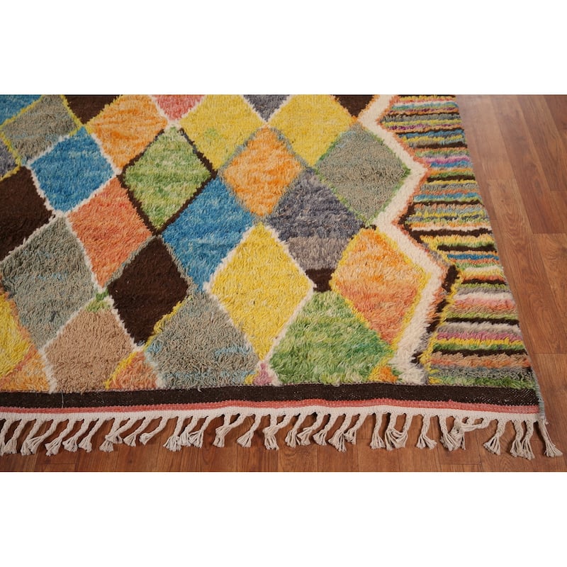 Colorful Trellis Plush Moroccan Area Rug Hand-Knotted Wool Carpet - 8'5" x 13'1"