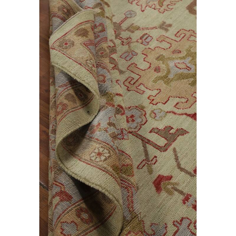Hand Knotted Oriental 100% Wool Carpet Transitional All-Over Green Oushak Area Rug - 12' 4'' X 9' 2''