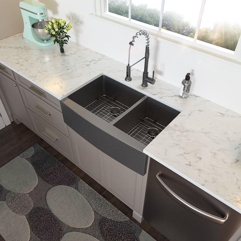 33" Farmhouse Kitchen Sink Double Bowl Apron Front - 33"x21"-64