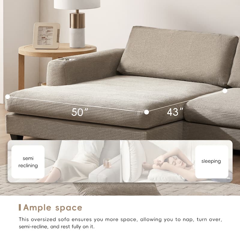 Merax Oversized Corduroy Sectional Sofa with Chaise