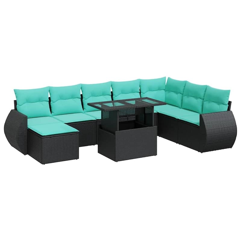 vidaXL Patio Sofa Set with Cushions and Table Outdoor 9 Piece Poly Rattan - 24.4 x 24.4 x 27.2