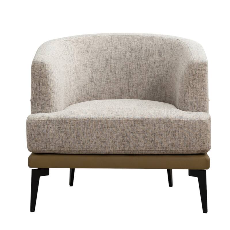 HomeRoots 29" Beige Camel and Black Tufted Linen Solid and Manufactured Wood Barrel Chair - 28.90 in. x 28.30 in. x 27.60 in.