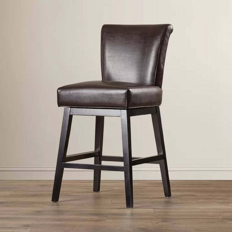 28" Modern Swivel Bar Stool with Leather Seat Backrest, Solid Wood Legs, for Bar Dining Room Living Room and Café