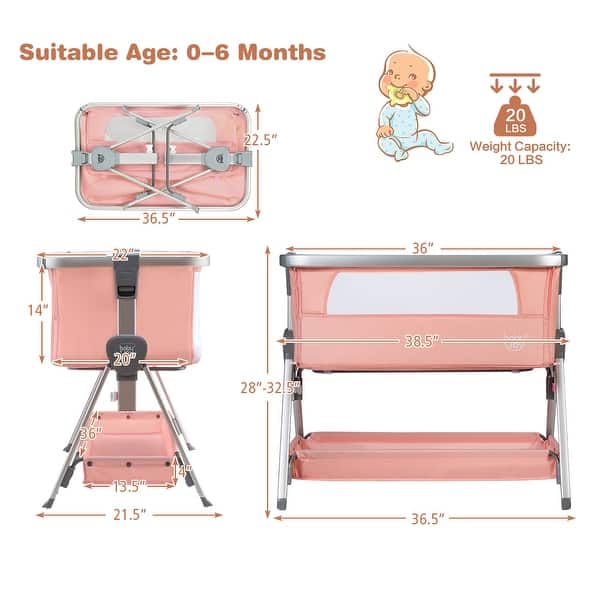 dimension image slide 1 of 6, Babyjoy Baby Bed Side Crib Portable Adjustable Infant Travel Sleeper - See Details