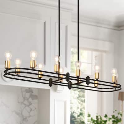 Marsie Modern Transitional Black Gold Large Size Bare Bulb Island Chandelier for Dining Room - 47.8"W x 11.6"D x 5"H