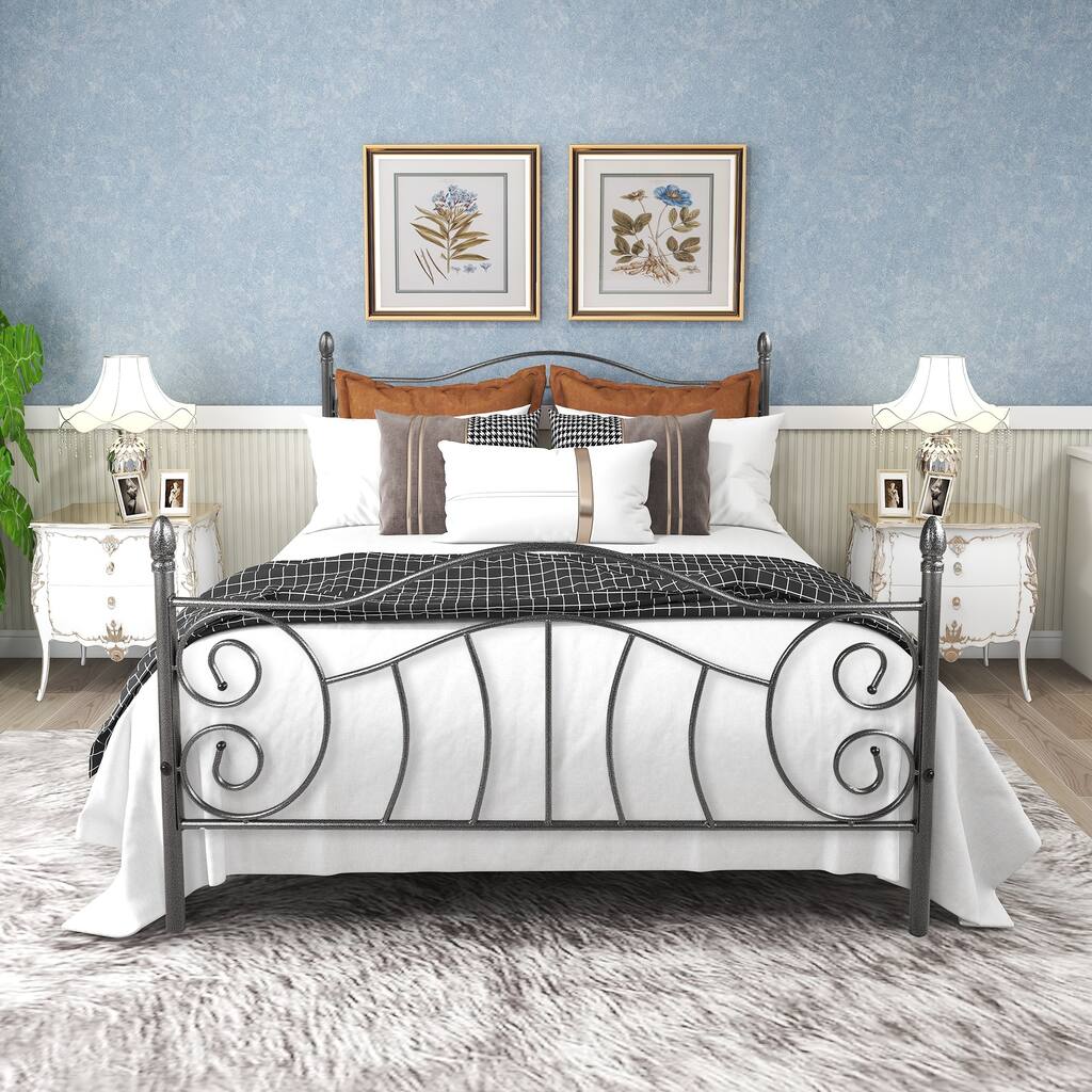 Queen Metal bed frame Sturdy Steel Slat Support with Under Bed Storage ,No Box Spring Needed