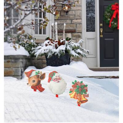Glitzhome Set of 3 Wooden Christmas Santa Gingerbread Man Yard Stakes