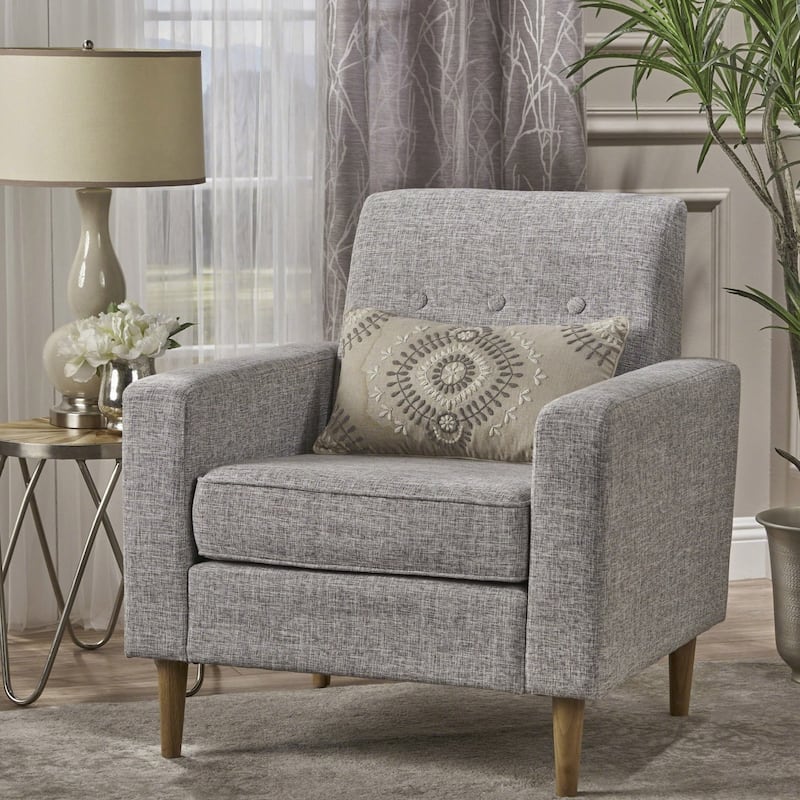Sawyer Mid Century Modern Fabric Club Chair by Christopher Knight Home - light grey tweed + natural