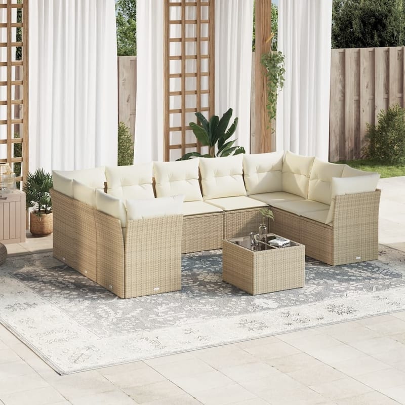 vidaXL Garden Sofa Set Beige PE Rattan Large Modular Garden Sofa Set - 21.7 x 21.7 x 14.6
