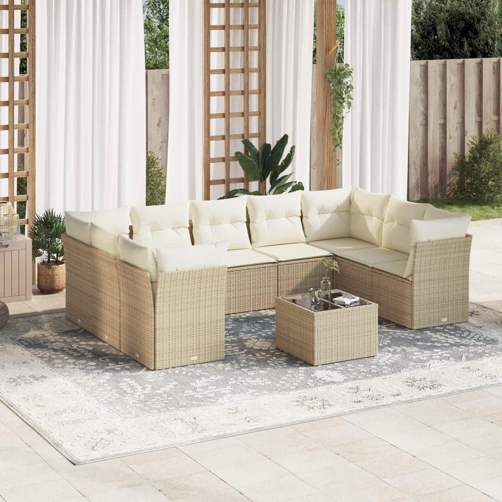 vidaXL Garden Sofa Set Beige PE Rattan Large Modular Garden Sofa Set - 21.7 x 21.7 x 14.6