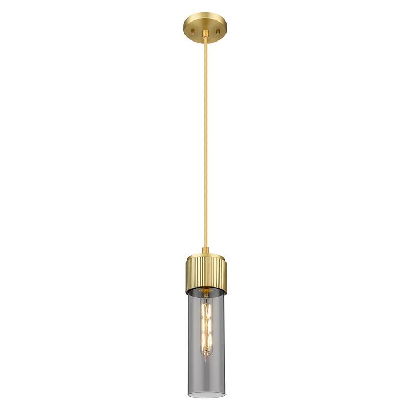 Innovations Lighting Downtown Urban - Bolivar - 1 Light 5 inch" Cord Hung Pendant with 12" Shade - Brushed Brass/Light Smoke Shade
