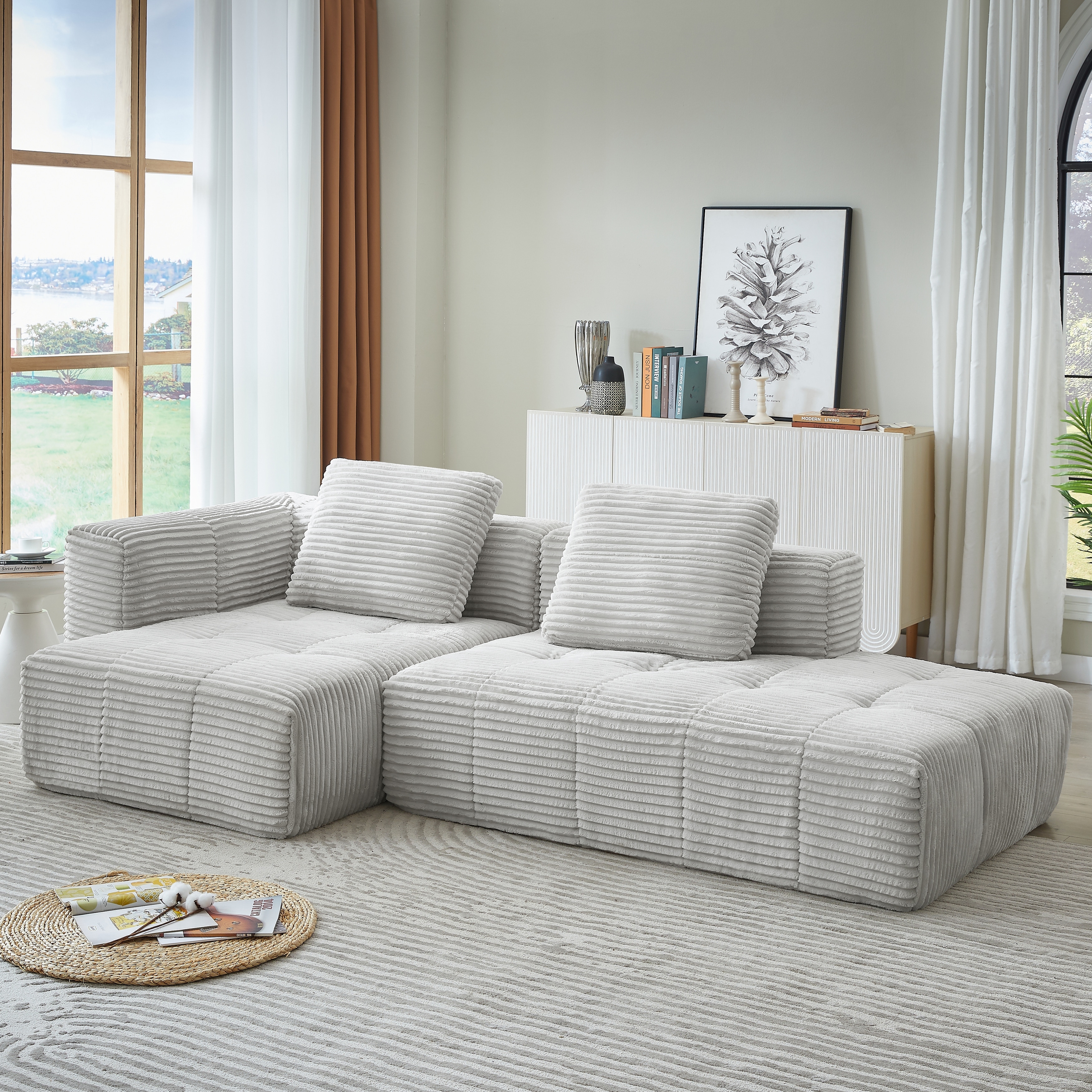 L-Shaped Modular Sectional Sofa, Cloud Couch with Chaise Lounge, Oversized Modular Couch, Upholstered Living Room Sofa