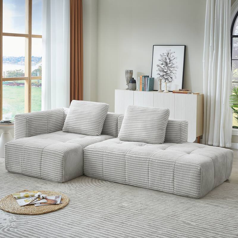 Roomfitters L-Shaped Modular Sectional Sofa with Chaise Lounge, No Assembly Oversized Compressed Couch for Living Room - Light Grey