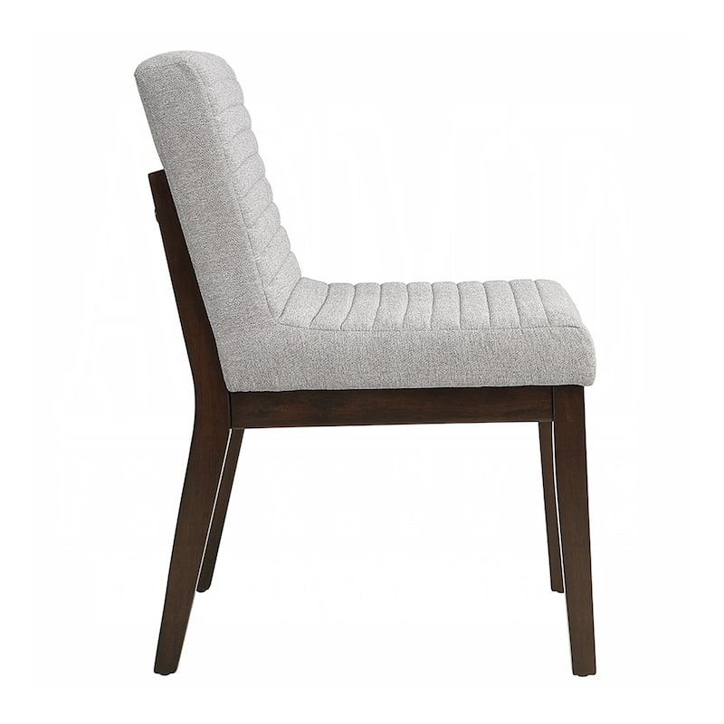 Set of 2 Upholstered Dining Chairs with Wooden Legs in Gray and Brown