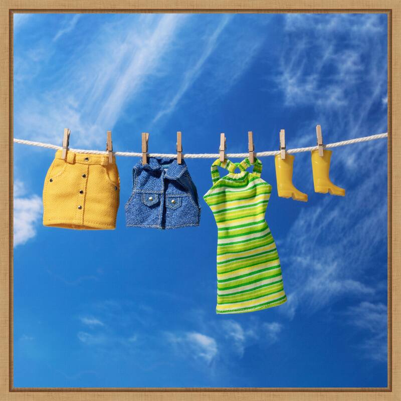The Laundry Line by Julia Ramiro Framed Canvas Wall Art Print - Sylvie Natural