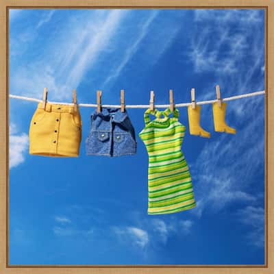 The Laundry Line by Julia Ramiro Framed Canvas Wall Art Print - Sylvie Natural
