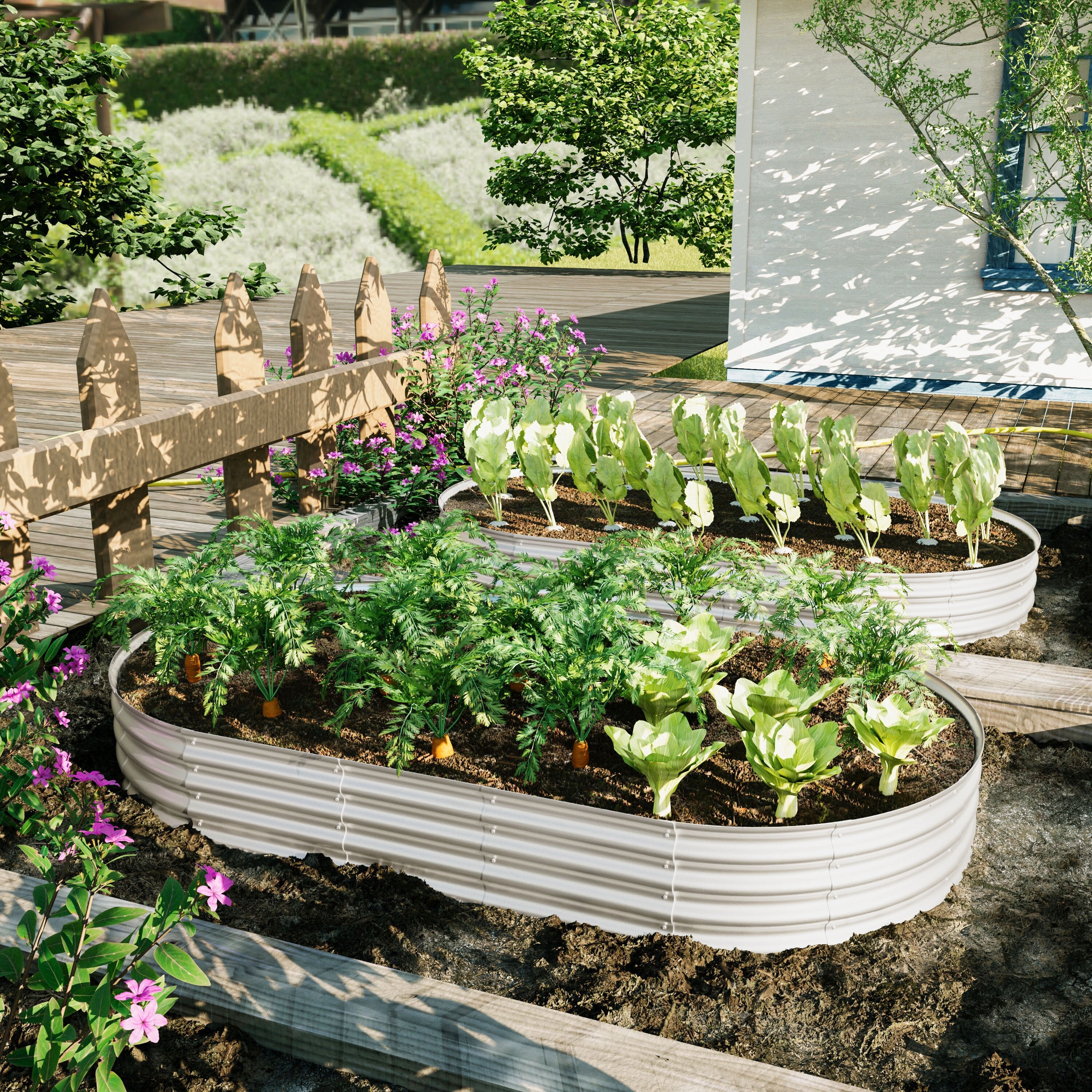2Pcs 8x4x1ft Raised Garden Bed Kit, Galvanized Planter Raised