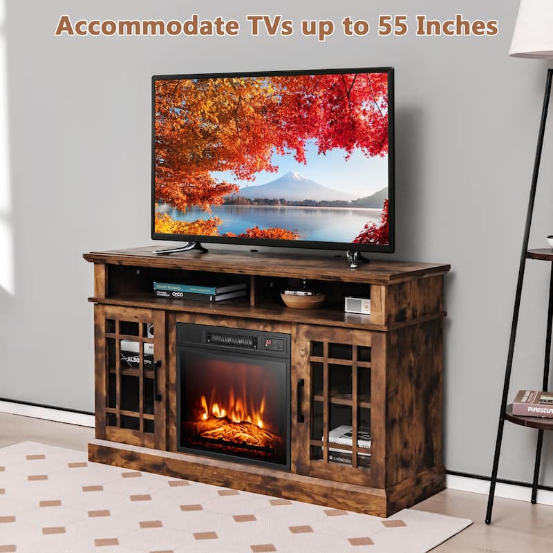 48 Inch Electric Fireplace TV Stand with 2 Side Cabinets and 2 Open Shelves - 48" x 16" x 30" (L x W x H)