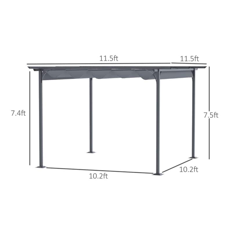 9.8' x 9.8' Outdoor Retractable Canopy Gazebo with Steel Frame for Backyard and Garden - 9.8' L x 9.8' W x 7.5' H