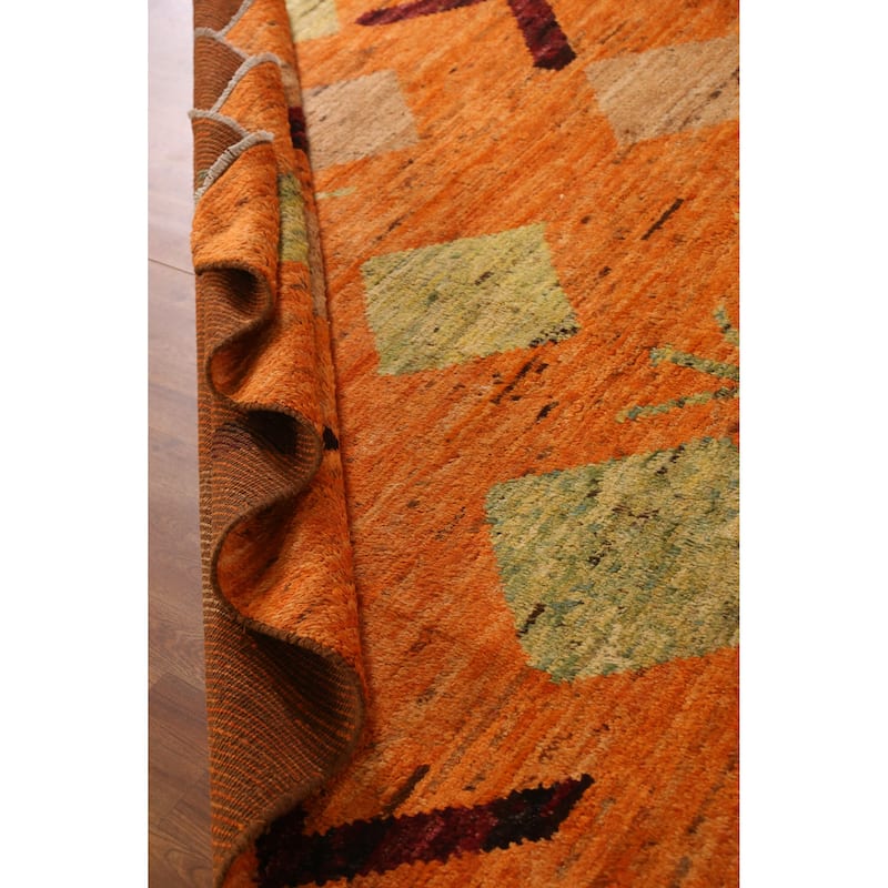Moroccan Oriental Area Rug Handmade Geometric Orange Wool Carpet - 6'10" x 10'0"