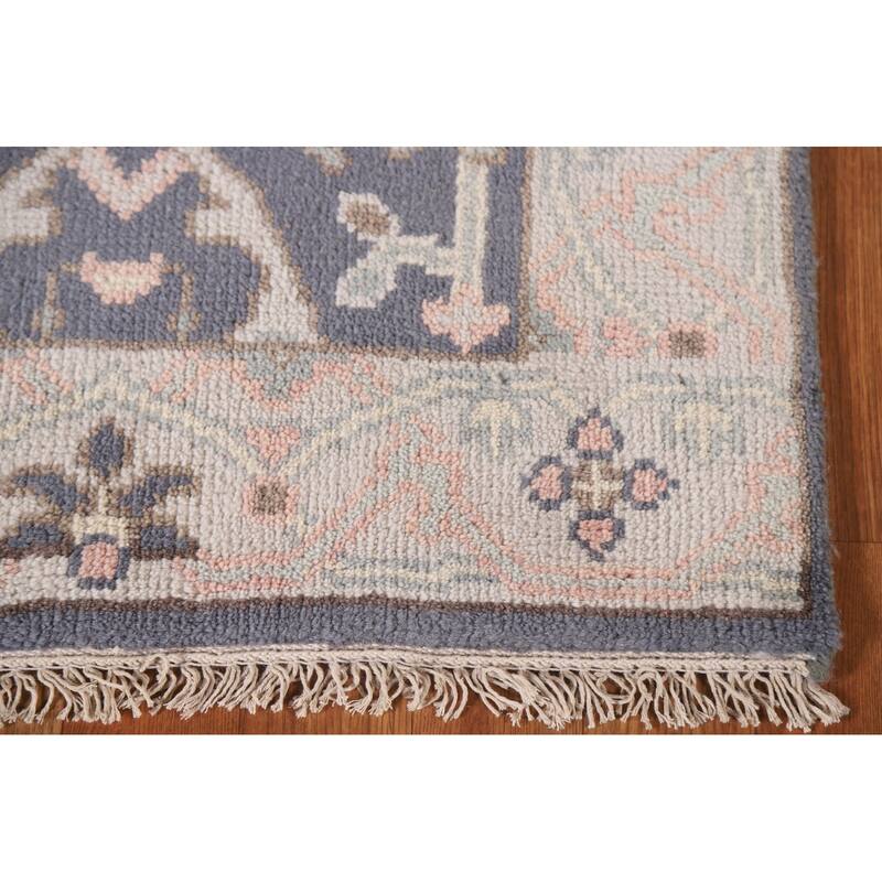 Gray Blue Oushak Indian Runner Rug Hand-Knotted Wool Carpet - 2'5"x 10'0"